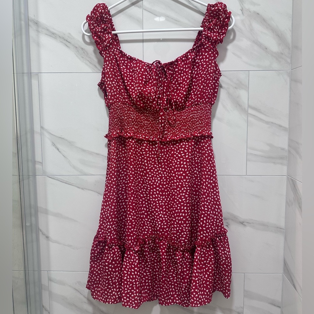 Babydoll Smocked Dress Ruffle Floral Tie Front Boho Featival Hippie Mini S